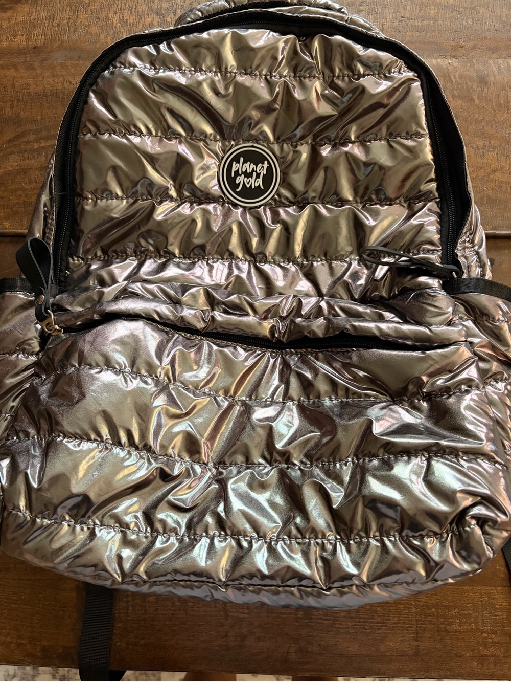 Planet Gold Shiny Metallic Silver Puffer Backpack for Men